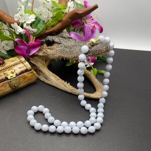 Blue lace agate stone necklace vintage C14